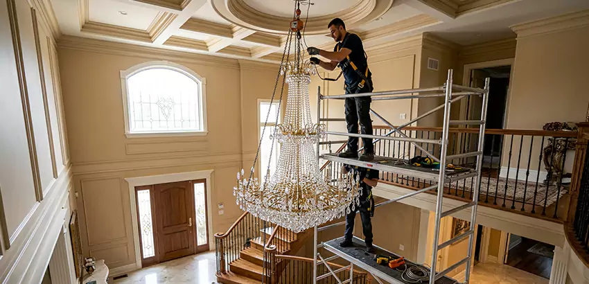Two-Story Foyer Chandelier Installation in Columbus